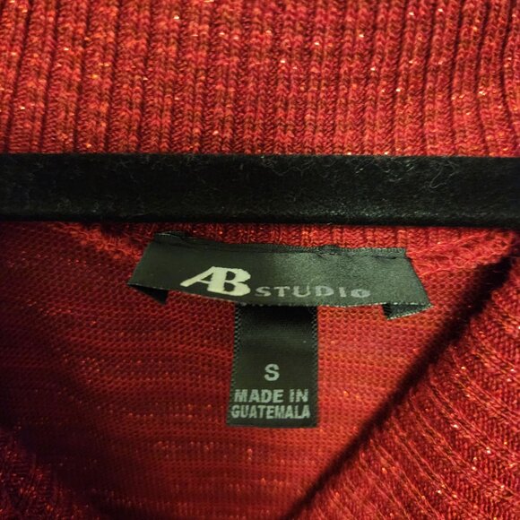 AB Studio Red Metallic Knit Cowl Neck Sweater Top Size Small - Picture 6 of 7